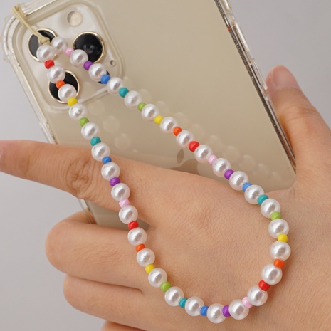 Korean style pearl millet bead mobile phone chain lanyard's discount tags
