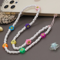simple style soft pottery smiley face daisy flower mobile phone lanyard