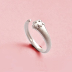Korean simple cute kitten paw couple ring