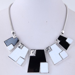 simple geometric black and white checkered alloy necklace