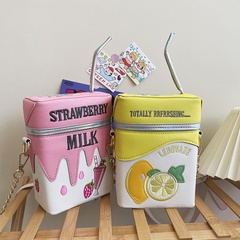 Korean funny embroidery strawberry lemon fruit messenger straw bag