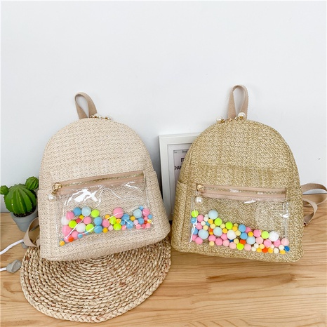 Korean pearl zipper color ball straw braided backpack  NHTG369832's discount tags