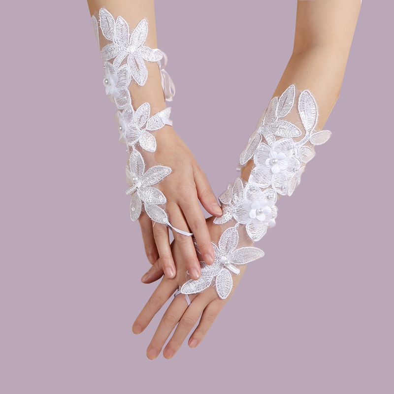 Fashion white gloves decoration lace flower gloves