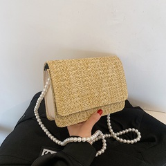 fashion straw woven pearl portable messenger small square bag