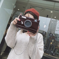 petit sac carré mini caméra en cuir verni rétro