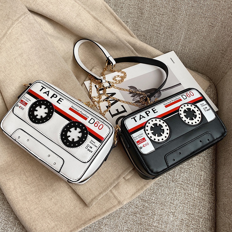 fashion funny tape cassette pu messenger bag