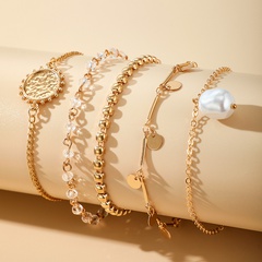 simple pearl disc tassel bracelet five-piece set