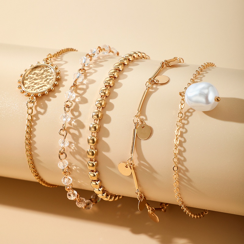 simple pearl disc tassel bracelet fivepiece set