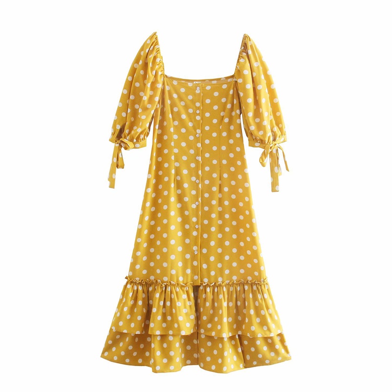 wholesale fashion yellow polka dot cuffs fishtail dress