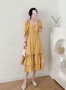 wholesale fashion yellow polka dot cuffs fishtail dresspicture22