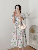 wholesale fashion square neck printing midsleeve long dresspicture21