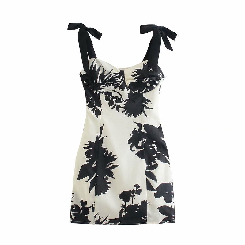 wholesale fashion bowknot decorated printed suspender dress
