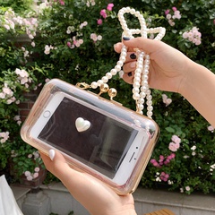 simple bolso de jalea de mensajero con cadena de perlas transparente