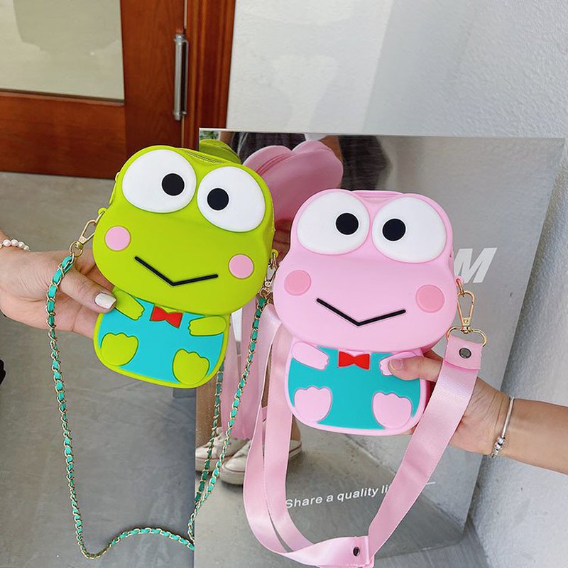 cartoon contrast color frog messenger silicone bag