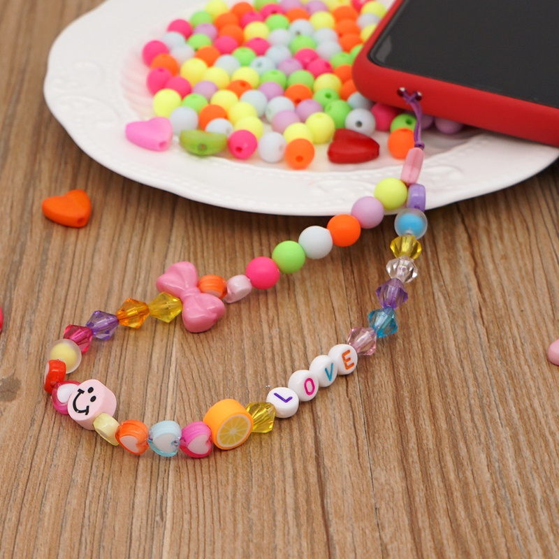 Love acrylic crystal beads soft pottery smiley face LOVE letter short mobile phone lanyard