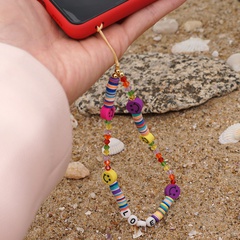 Lettre d'amour acrylique chaîne de téléphone portable anti-perte arc-en-ciel smiley poterie douce lanière de téléphone portable en cristal court