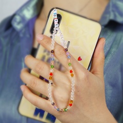 Chaîne de téléphone portable anti-perte bohème perles de lettre d'amour acrylique court lanière de téléphone portable en cristal arc-en-ciel