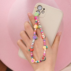 Hand-made woven LOVE letter beaded anti-lost mobile phone chain fruit rainbow soft ceramic mobile phone lanyard