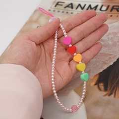 Beaded imitation pearl anti-lost mobile phone chain short soft pottery love mobile phone lanyard