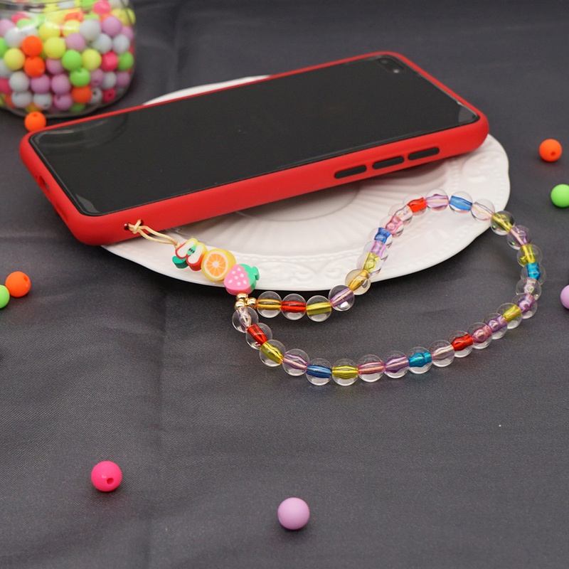 Mobile phone chain candy color acrylic beads soft pottery fruit short mobile phone lanyard