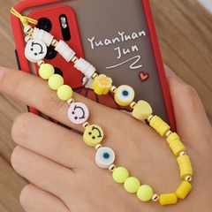 Pure color smiley soft pottery mobile phone lanyard devil's eye beaded anti-lost mobile phone chain