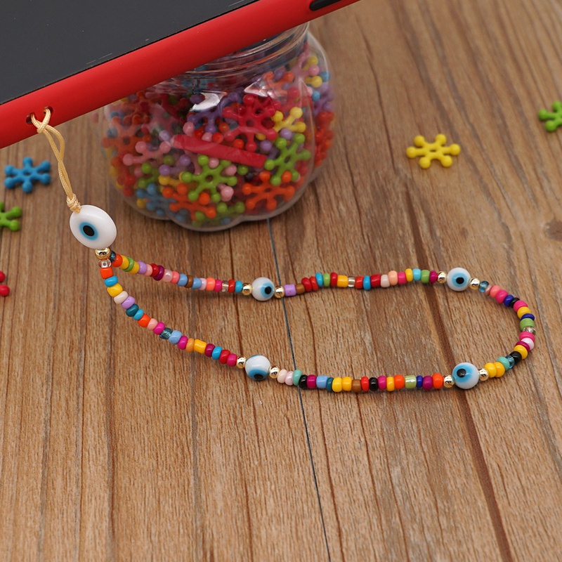Colored glaze eye beads mobile phone chain rainbow millet beads beaded mobile phone lanyard