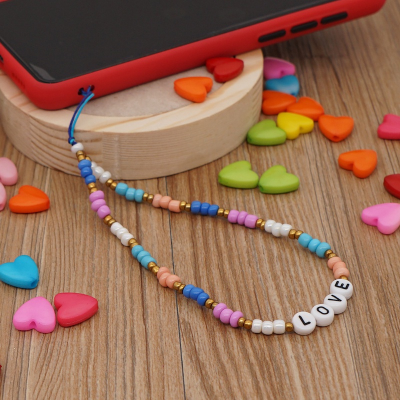 Handmade woven LOVE letter beaded mobile phone chain rainbow millet beads mobile phone lanyard