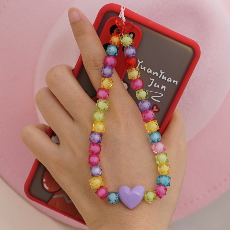 Acrylic candy color mobile phone chain love short mobile phone lanyard hand jewelry