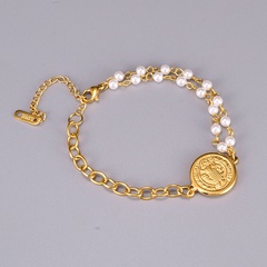 fashion half bead pearl queen portrait round pendant bracelet wholesale