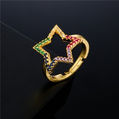 fashion hollow five-pointed star copper micro-inlaid adjustable ring