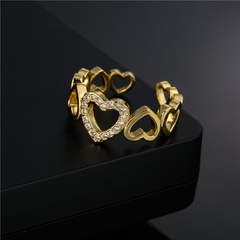 Fashion Hollow Heart Copper Micro-inlaid Opening Ring