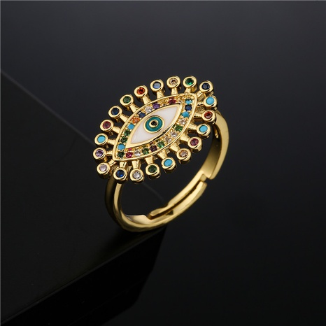 fashion eye shape colorful zircon micro-inlaid copper adjustable ring's discount tags