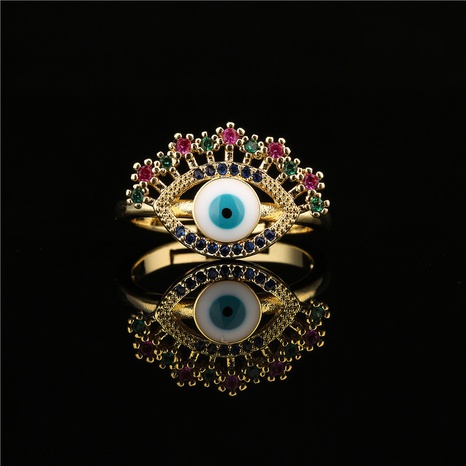 fashion eye shape copper micro-inlaid color zirconium opening ring's discount tags