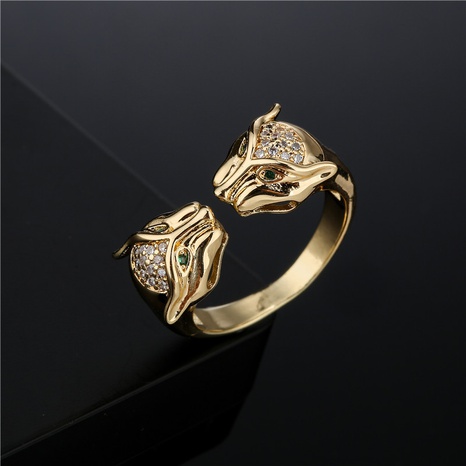 fashion double-headed leopard copper micro-inlaid zircon open ring's discount tags