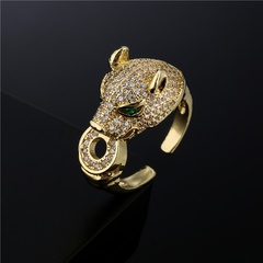18K Gold Plating Copper Micro Inlaid Ornament Good Luck Leopard Open Ring Adjustable Size Europe and America Cross Border New Product