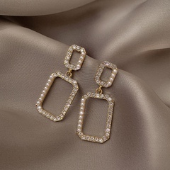 Korean style pearl diamond geometric long earrings