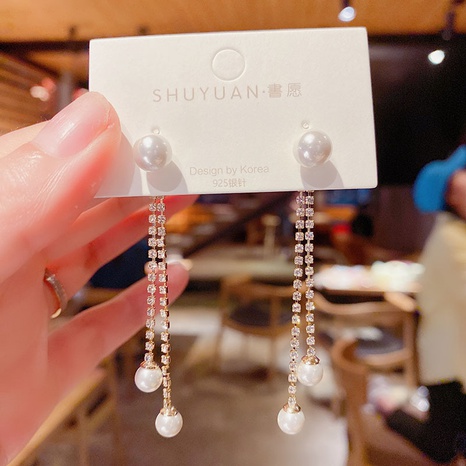 Koreanische Art Strass Quaste Perlen Lange Ohrringe's discount tags