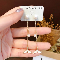 korean style fishtail long tassel pearl earrings