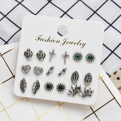 retro carved leaf geometric hollow earrings 9 pairs sets wholesale