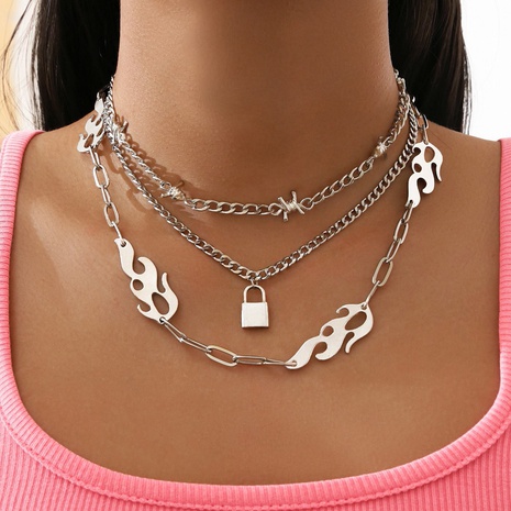 collier multicouche de chaîne de nuage de feu pendante en forme de serrure de mode's discount tags