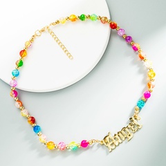 new alloy letter pendant colorful glass resin necklace