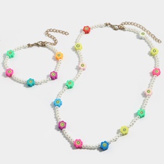 fashion pearl handmade soft pottery smiley face necklace bracelet set