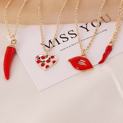 simple heart red pepper lip pendent alloy necklace