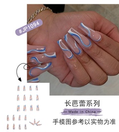 Fashion wavy line sense blue and white wearable nails finished
