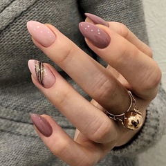 Fashion almond diagonal gold thread leopard pattern nail manicure
