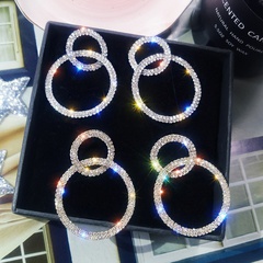 Korean style circle rhinestone long earrings