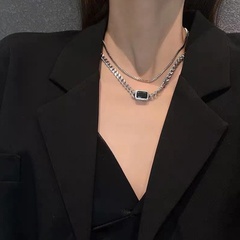 fashion geometric square gem thick chain multi-layer necklace