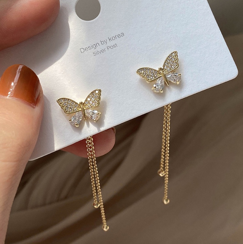 Korean style twowear butterfly tassel long earrings