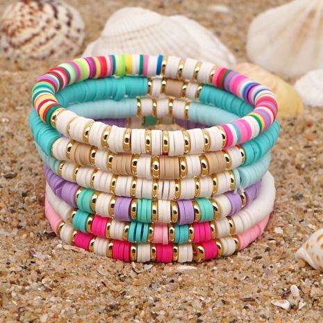 bracelet de perles de poterie de couleur en acier inoxydable de style bohème's discount tags
