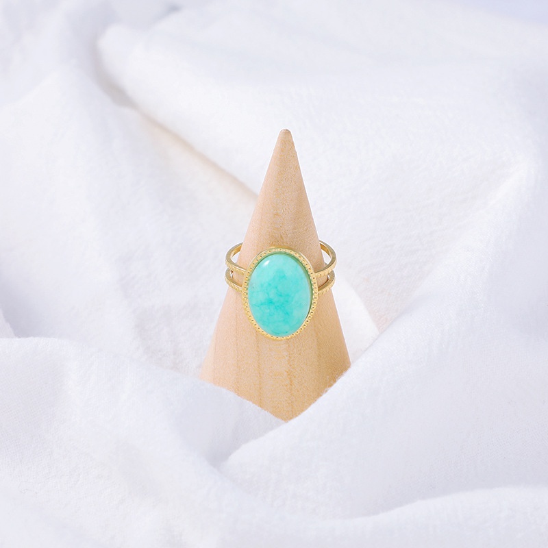 simple retro turquoise inlaid opening adjustable stainless steel ring